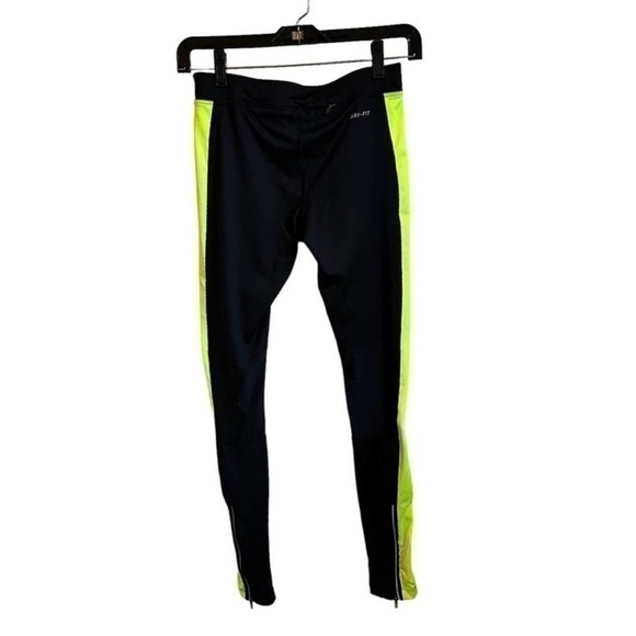 NIKE Dri Fit Black & Volt Ankle Zip Leggings - Picture 2 of 9